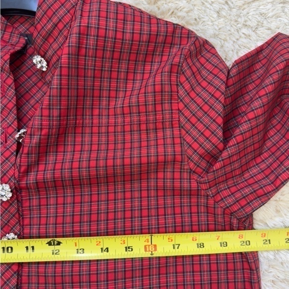 J.Crew Jeweled Button Popover Tunic Red and Black Checkered Tartan Plaid size 2 - Picture 13 of 13